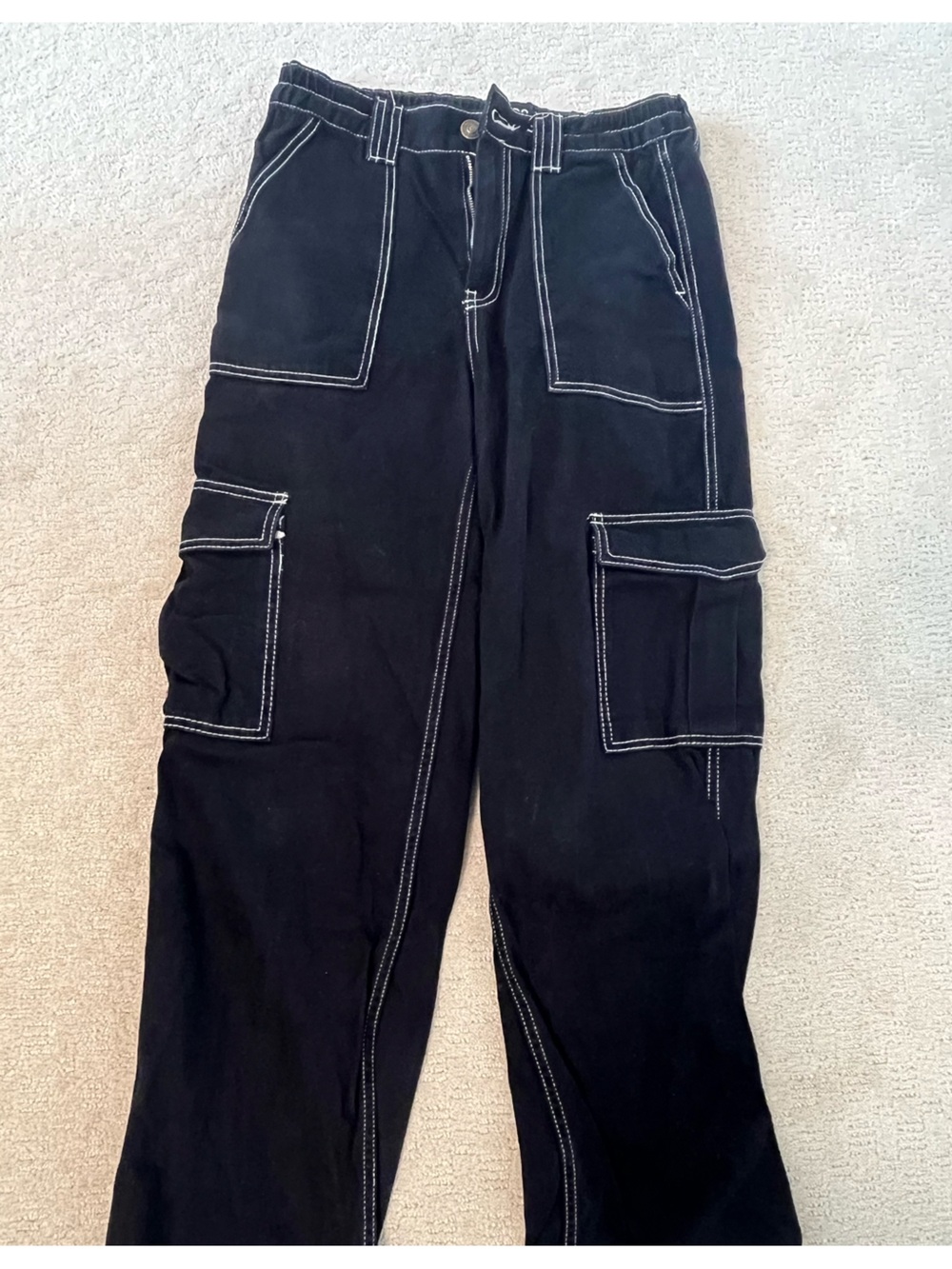 Urban Outfitters Black Cargo Pants with Contrast White Stitching